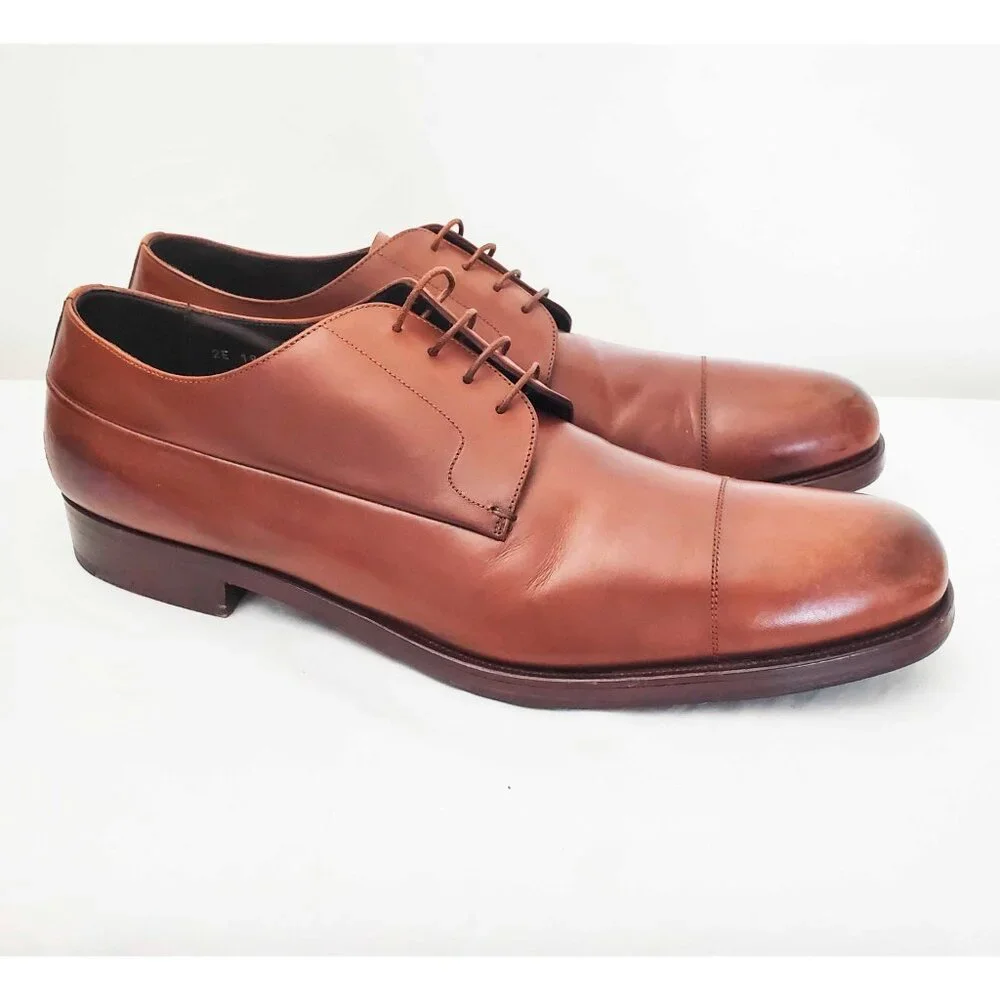 PRADA Men's Brown Leather Cap Toe Derby Dress Shoes 11
